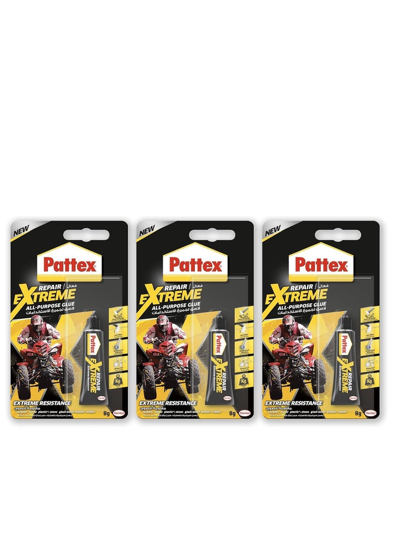 Pattex - Pattex Repair Extreme Gel | All Purpose Clear Adhesive with Extreme Resistance | Flexible, Shock Resistant & Waterproof | Compatible with Metal, Ceramic, Rubber, Leather, Wood & More | 8g (Pack of 3) - Image 1