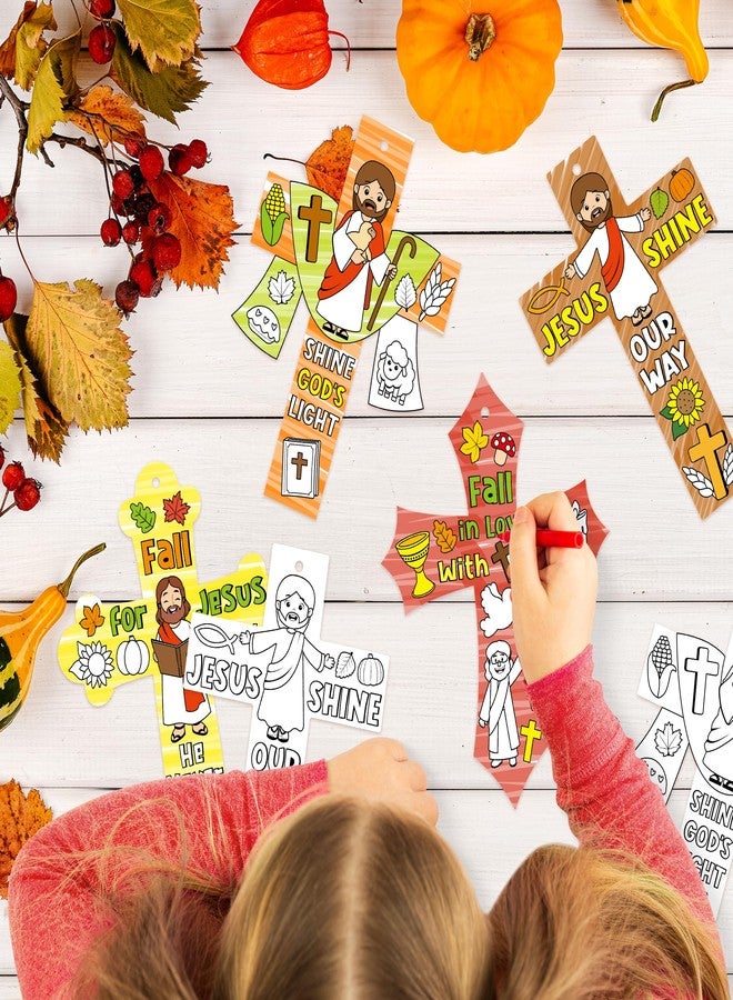CY2SIDE 80PCS Color Your Own Fall Jesus Cross Make Your Own Christian Thankful Cross Magic Art Making Kit for Bible School DIY Fall in Love with Jesus Religious School Crafts for Kids Home Activities - Image 4
