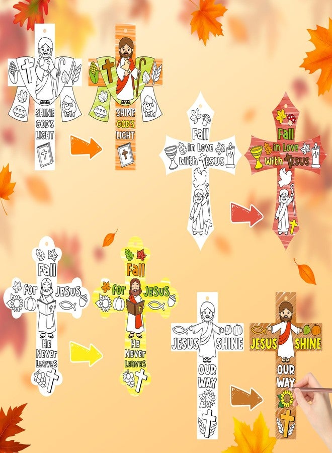 CY2SIDE 80PCS Color Your Own Fall Jesus Cross Make Your Own Christian Thankful Cross Magic Art Making Kit for Bible School DIY Fall in Love with Jesus Religious School Crafts for Kids Home Activities - Image 3