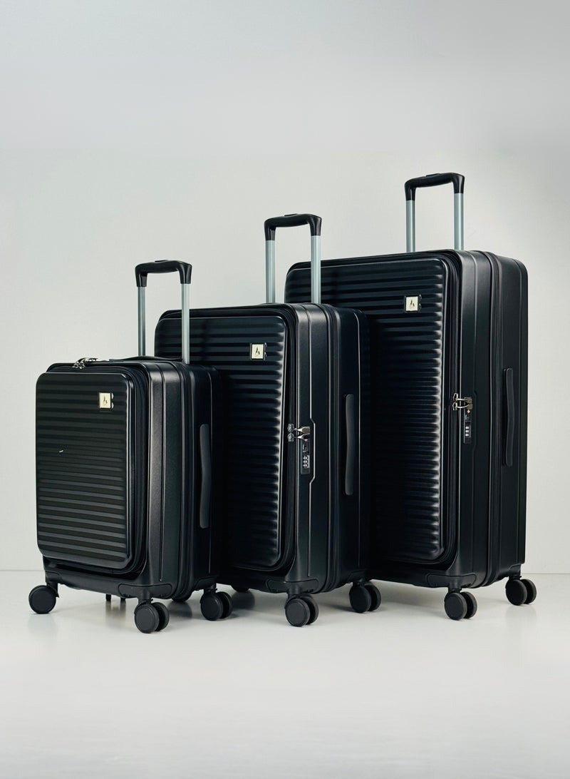 SAW & SEE STYLISH PP + PC FRONT OPEN LIGHT WEIGHT LUGGAGE BAG SET OF 3 PIECES DEDICATED LAPTOP KEEPING AREA, ANTI THEFT ZIPPER, 360 DEGREE ROTATING WHEELS AND TSA APPROVED LOCK HARD SHELL SUITCASE SET- 20"/24"/28" (12 KG-23 KG-35KG) - BLACK - Image 2