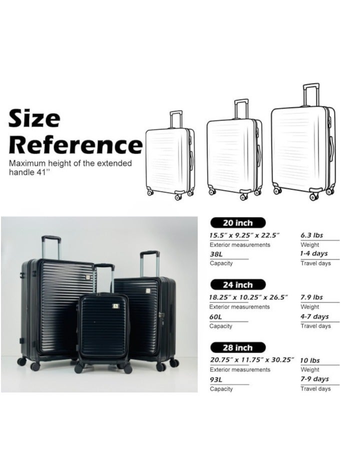 SAW & SEE STYLISH PP + PC FRONT OPEN LIGHT WEIGHT LUGGAGE BAG SET OF 3 PIECES DEDICATED LAPTOP KEEPING AREA, ANTI THEFT ZIPPER, 360 DEGREE ROTATING WHEELS AND TSA APPROVED LOCK HARD SHELL SUITCASE SET- 20"/24"/28" (12 KG-23 KG-35KG) - BLACK - Image 4