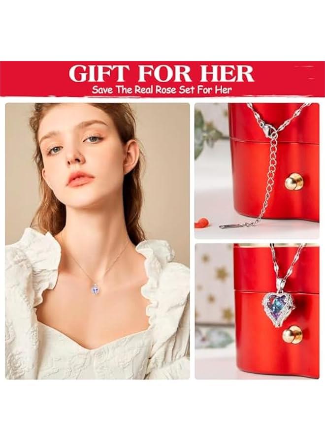جيليز قلادة صندوق وردة حقيقية حمراء محفوظة هدايا للنساء، هدايا زهور خالدة للنساء، هدايا ل وعيد الحب وعيد الشكر وعيد الأم والذكرى السنوية الرومانسية لشخصك الأكثر قيمة - Image 2