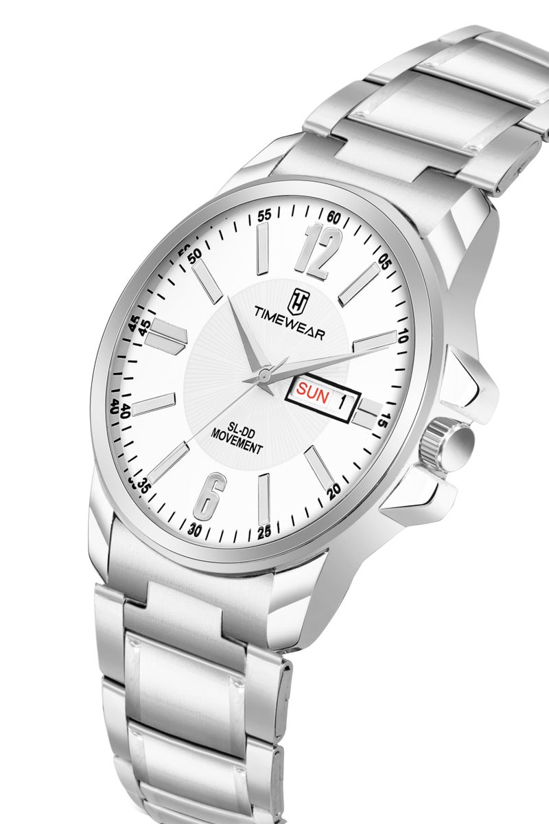 TIMEWEAR Analog Day Date Functioning White Dial Stainless Steel Chain Watch for Men - Image 4