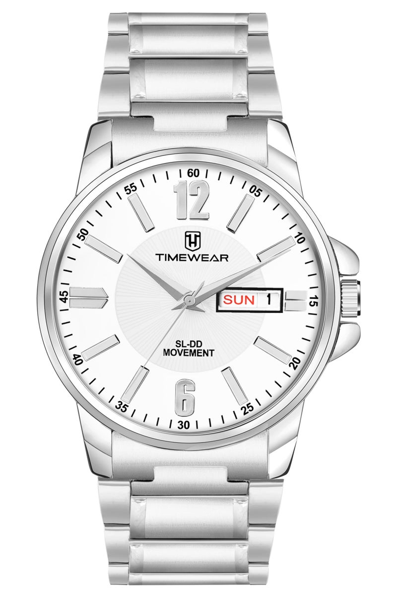 TIMEWEAR Analog Day Date Functioning White Dial Stainless Steel Chain Watch for Men - Image 3