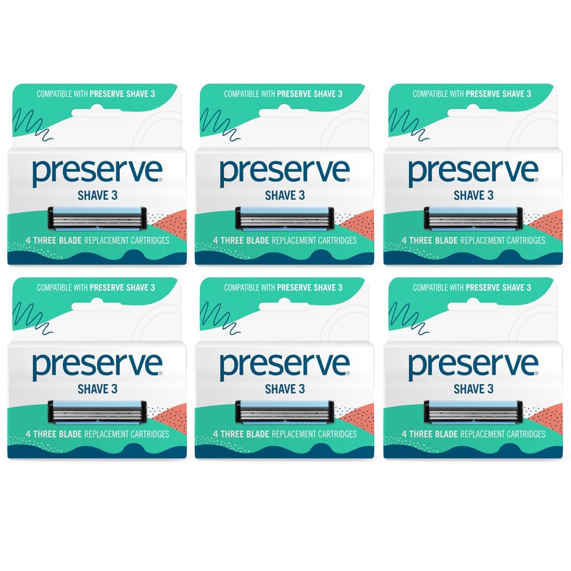Preserve Shave 3 Razor Blade Refills 3 Blade Razors for Women Men TitaniumCovered Shaver Cartridges with Vitamin E Aloe Strip for Face Body Shaving Kit 24 Pack