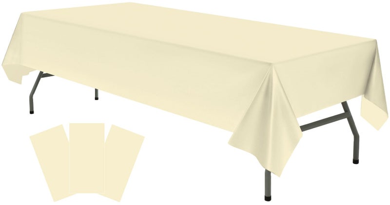 Plastic Ivory Tablecloths 3 Pack Cream Disposable Table Covers 54 x 108 Milky White Table Cloths for Bridal Shower Parties Picnic Engagements Weddings Birthdays Fits 6 to 8 Foot Rectangle Tables