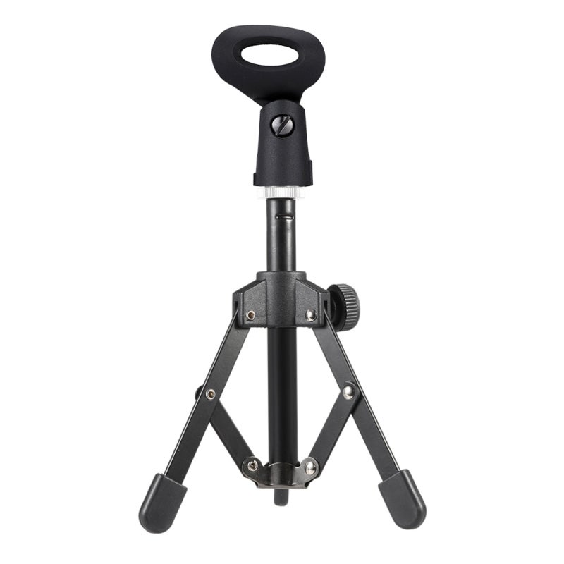 Mini Foldable Mic Stand Non-Slip Rubber Feet Stable Clutch Lock Desktop Microphone Holder - Adjustable Mic Clip 5/8" to 3/8" Screw for On-the-go Use - Image 1