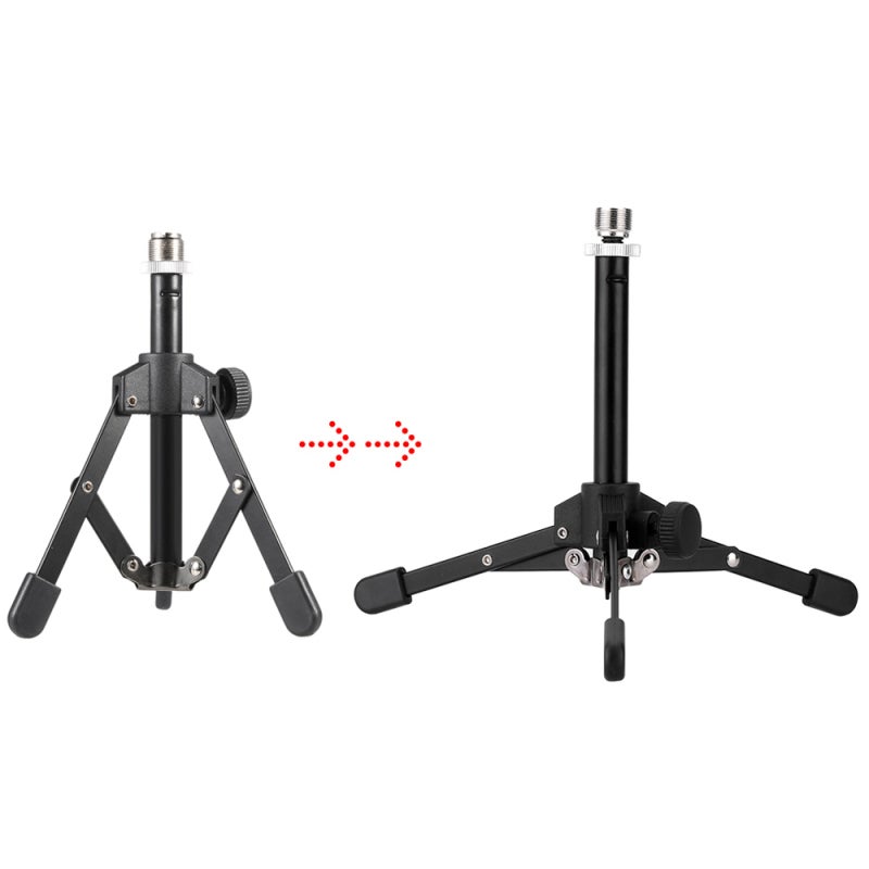 Mini Foldable Mic Stand Non-Slip Rubber Feet Stable Clutch Lock Desktop Microphone Holder - Adjustable Mic Clip 5/8" to 3/8" Screw for On-the-go Use - Image 2