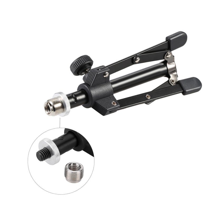 Mini Foldable Mic Stand Non-Slip Rubber Feet Stable Clutch Lock Desktop Microphone Holder - Adjustable Mic Clip 5/8" to 3/8" Screw for On-the-go Use - Image 5