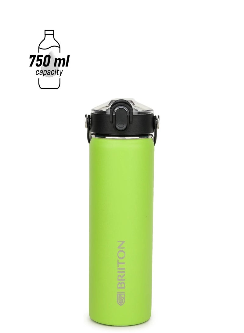 Briiton Nero 750ml Light Green Stainless Steel Water Bottle |Copper Coated Vacuum Insulation|Food Grade Stainless Steel | Powder Coated | Secure Grip Leakproof Easy Pour Cap |Hot & Cold Thermos| Aqua Hydro  - Image 1