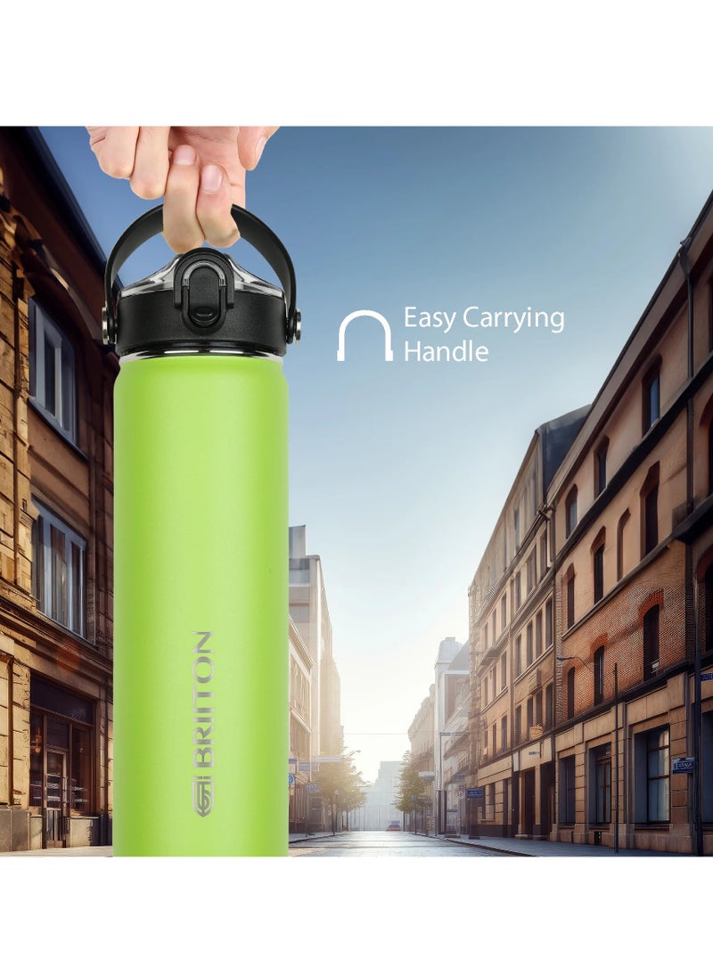 Briiton - Nero 750ml Light Green Stainless Steel Water Bottle |Copper Coated Vacuum Insulation|Food Grade Stainless Steel | Powder Coated | Secure Grip Leakproof Easy Pour Cap |Hot & Cold Thermos| Aqua Hydro - Image 1
