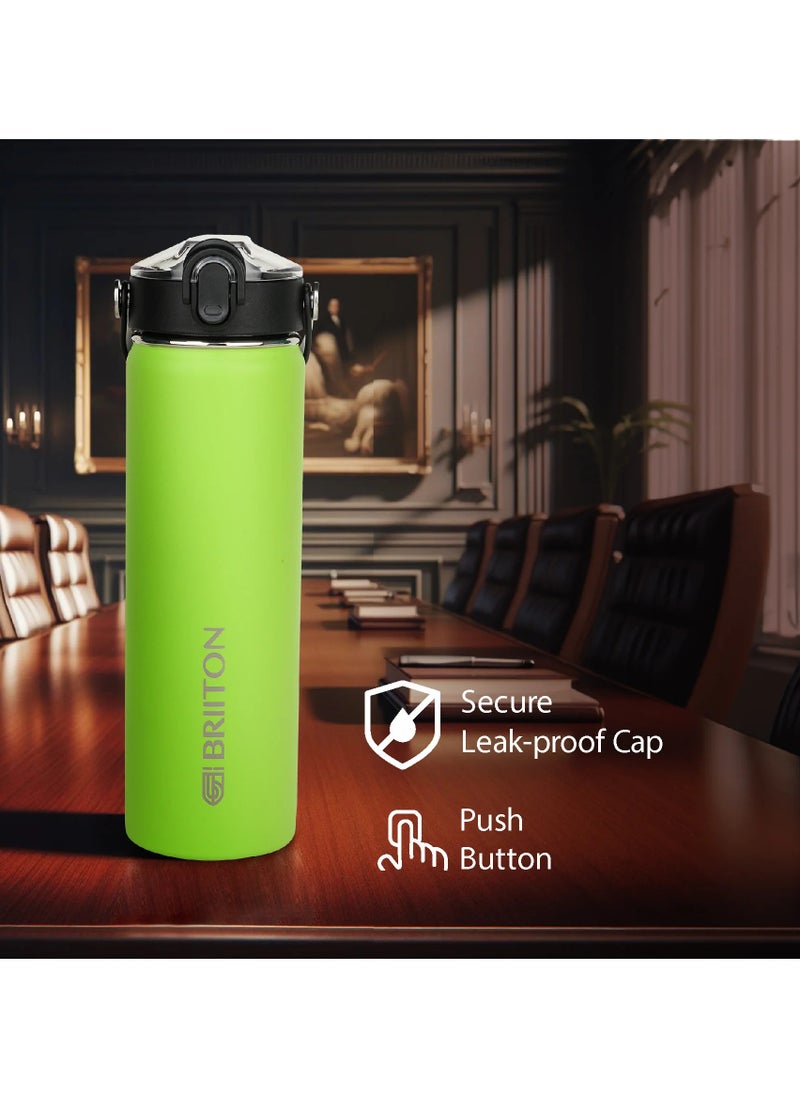 Briiton - Nero 750ml Light Green Stainless Steel Water Bottle |Copper Coated Vacuum Insulation|Food Grade Stainless Steel | Powder Coated | Secure Grip Leakproof Easy Pour Cap |Hot & Cold Thermos| Aqua Hydro - Image 1