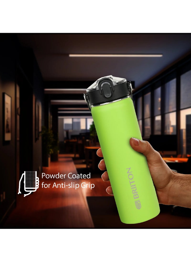 Briiton - Nero 750ml Light Green Stainless Steel Water Bottle |Copper Coated Vacuum Insulation|Food Grade Stainless Steel | Powder Coated | Secure Grip Leakproof Easy Pour Cap |Hot & Cold Thermos| Aqua Hydro - Image 1