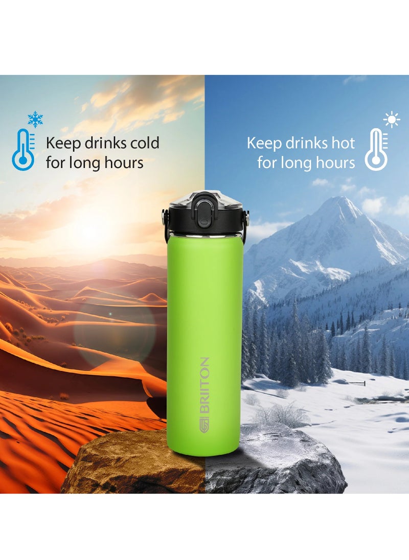 Briiton - Nero 750ml Light Green Stainless Steel Water Bottle |Copper Coated Vacuum Insulation|Food Grade Stainless Steel | Powder Coated | Secure Grip Leakproof Easy Pour Cap |Hot & Cold Thermos| Aqua Hydro - Image 1