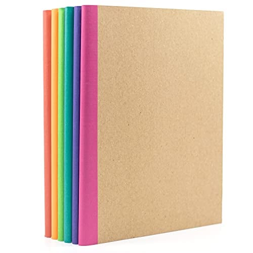 PAPERAGE 6-Pack Composition Notebook Journals, 120 Pages, Kraft Cover with Rainbow Spines, College Ruled Lined Paper, Small Size (8 in x 5.75 in) – for Home, Office or School Supplies - Image 1