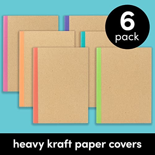 PAPERAGE 6-Pack Composition Notebook Journals, 120 Pages, Kraft Cover with Rainbow Spines, College Ruled Lined Paper, Small Size (8 in x 5.75 in) – for Home, Office or School Supplies - Image 3
