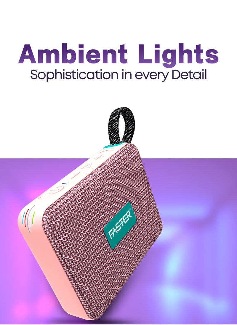 Faster GrooveX Portable Bluetooth Speaker with Colorful Lights - Mini Party Speaker with Stereo Sound, 5W HD Sound, 20 Hours Playtime, Bluetooth 5.4, TF/USB/AUX Support, IPX7 Water Resistant Pocket Speaker - for Home, Outdoor, Travel & Kids (Pink)  - Image 2