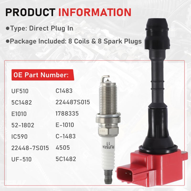 CarBole مجموعة شمعات الإشعال كاربول UF510 E1010 بديل لسيارات نيسان QX56، إنفينيتي تايتان أرمادا باثفايندر NV2500 NV3500 - Image 3