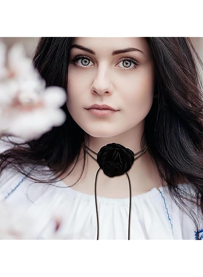 الأزرق جي دبليو قلادات زهور عتيقة بوهو زهرية قابلة للتعديل من القماش الأسود قلادة وردة قوطية من الدانتيل الوردي سلسلة رقبة طويلة ملفوفة وربطة عنق زهرية للنساء والفتيات والعروس وحفلات الزفاف وأعياد الميلاد - Image 4