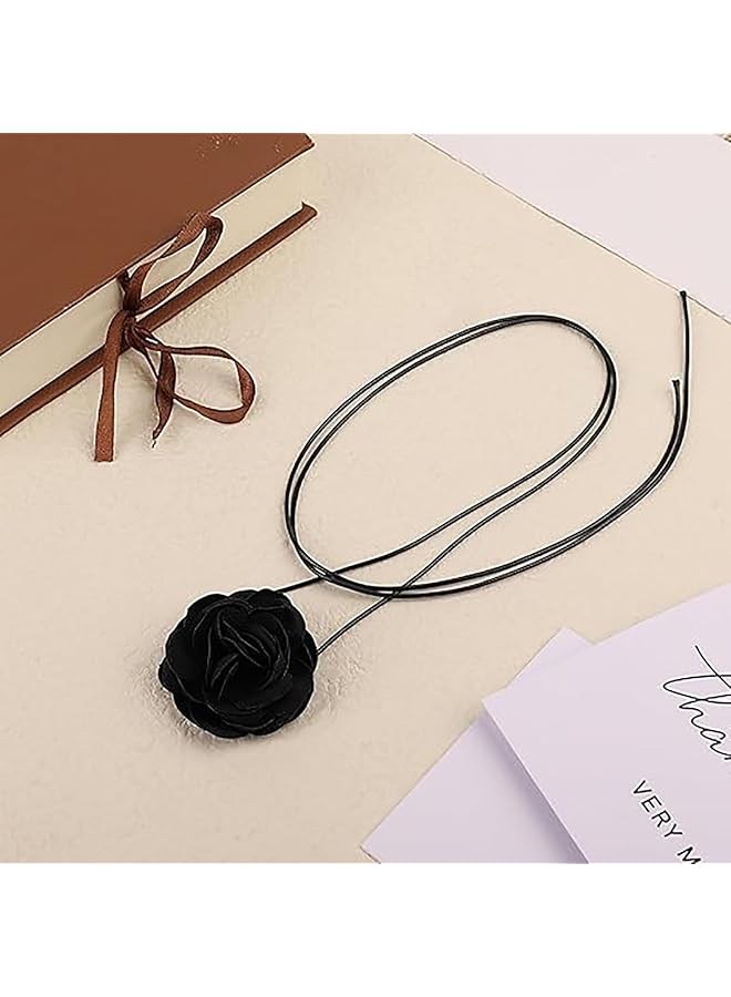 الأزرق جي دبليو قلادات زهور عتيقة بوهو زهرية قابلة للتعديل من القماش الأسود قلادة وردة قوطية من الدانتيل الوردي سلسلة رقبة طويلة ملفوفة وربطة عنق زهرية للنساء والفتيات والعروس وحفلات الزفاف وأعياد الميلاد - Image 3