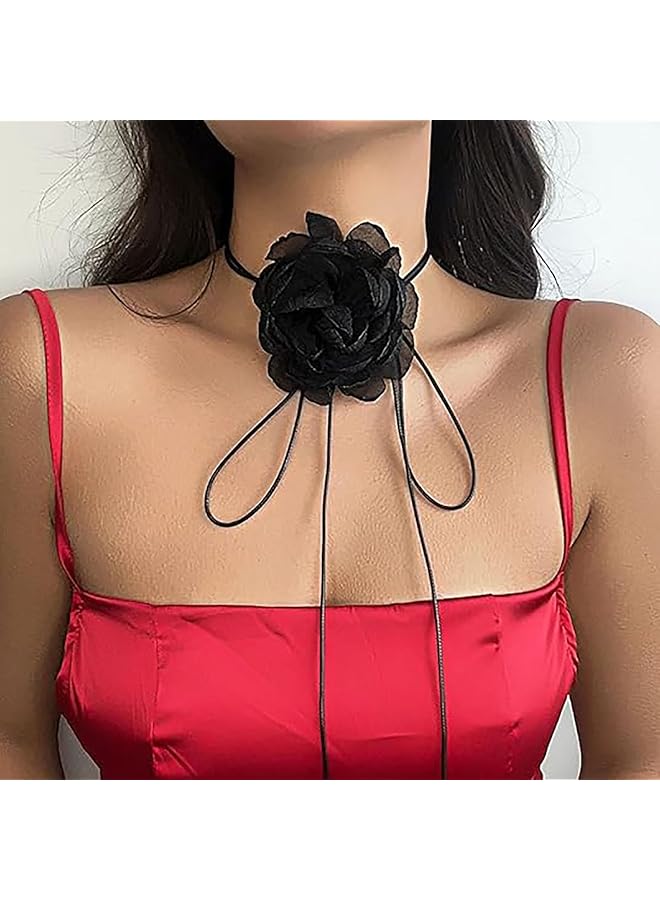 الأزرق جي دبليو قلادات زهور عتيقة بوهو زهرية قابلة للتعديل من القماش الأسود قلادة وردة قوطية من الدانتيل الوردي سلسلة رقبة طويلة ملفوفة وربطة عنق زهرية للنساء والفتيات والعروس وحفلات الزفاف وأعياد الميلاد - Image 2