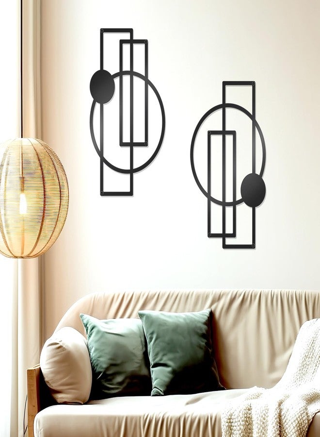 OYEFLY 2 Pcs Metal Abstract Wall Art,Modern Geometric Decor (Black, style 1) - Image 2