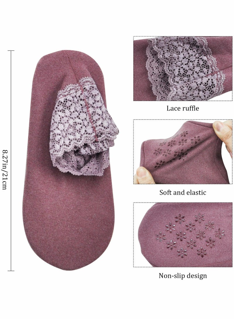 KASTWAVE Lace Warm Socks, 5 Pairs No Show Socks, Lace Comfortable Thermal Cotton Ankle Boat Socks - Image 2