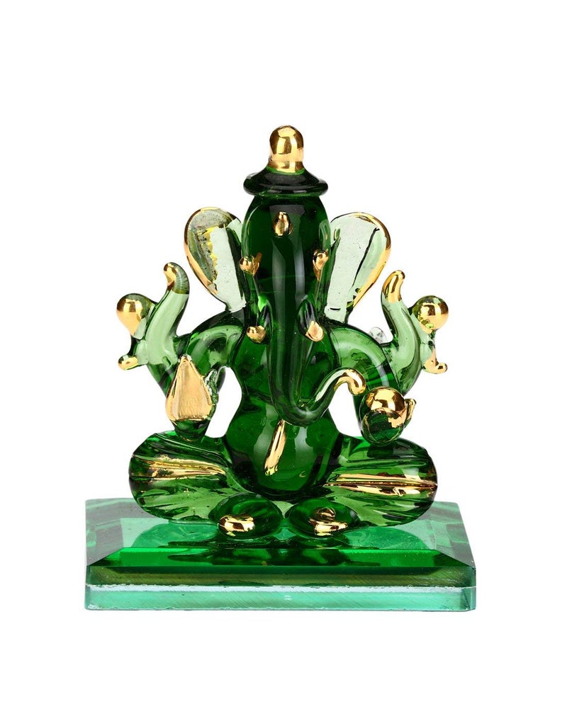 Somil God Ganesh Glass Blessing Both Side View Statue (Murti) Idol Shopiece Handmade of Crystal Glass for Worship, Decoration, Car Dashboard, Gift Pack of 1 - Image 4