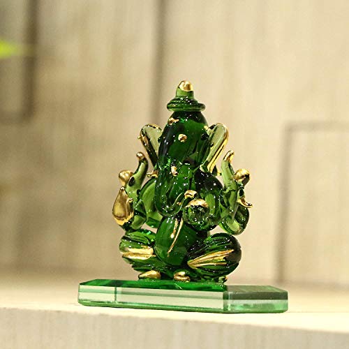 Somil God Ganesh Glass Blessing Both Side View Statue (Murti) Idol Shopiece Handmade of Crystal Glass for Worship, Decoration, Car Dashboard, Gift Pack of 1 - Image 2