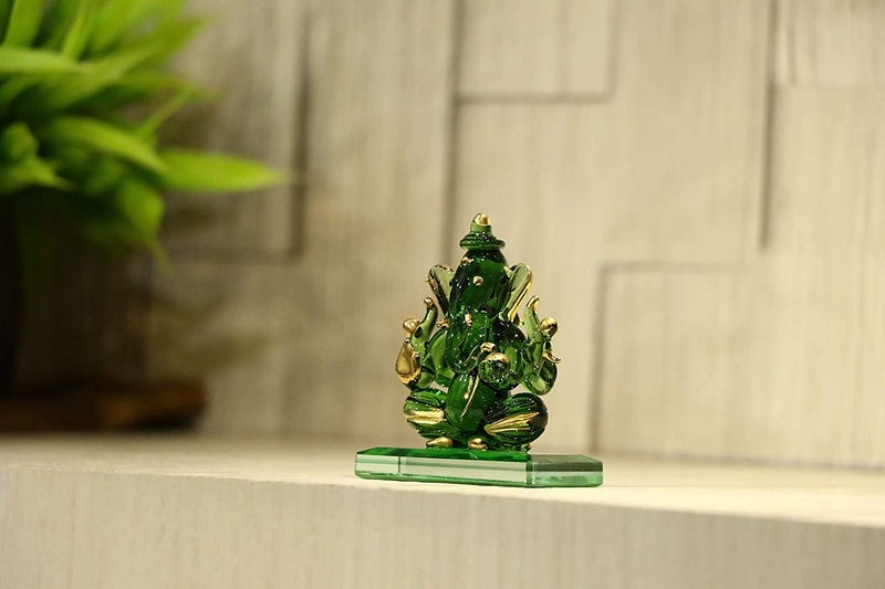 Somil God Ganesh Glass Blessing Both Side View Statue (Murti) Idol Shopiece Handmade of Crystal Glass for Worship, Decoration, Car Dashboard, Gift Pack of 1 - Image 3