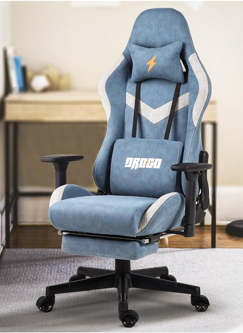 DROGO Ergonomic Gaming Chair with Adjustable Seat, 3D Armrest, Fabric Material, Computer Chair with Head & Massager Lumbar Pillow Video Games Chair Home Office Chair with Recline Back Footrest Blue  - Image 1