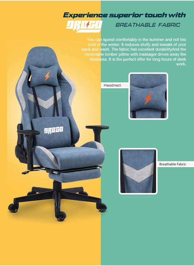 DROGO Ergonomic Gaming Chair with Adjustable Seat, 3D Armrest, Fabric Material, Computer Chair with Head & Massager Lumbar Pillow Video Games Chair Home Office Chair with Recline Back Footrest Blue  - Image 4