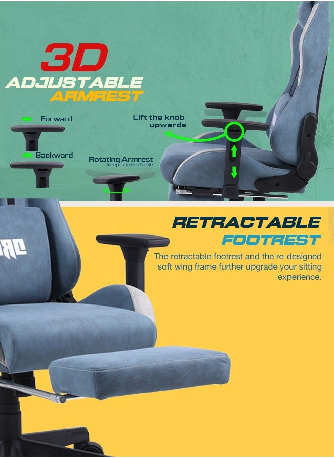 DROGO Ergonomic Gaming Chair with Adjustable Seat, 3D Armrest, Fabric Material, Computer Chair with Head & Massager Lumbar Pillow Video Games Chair Home Office Chair with Recline Back Footrest Blue  - Image 5