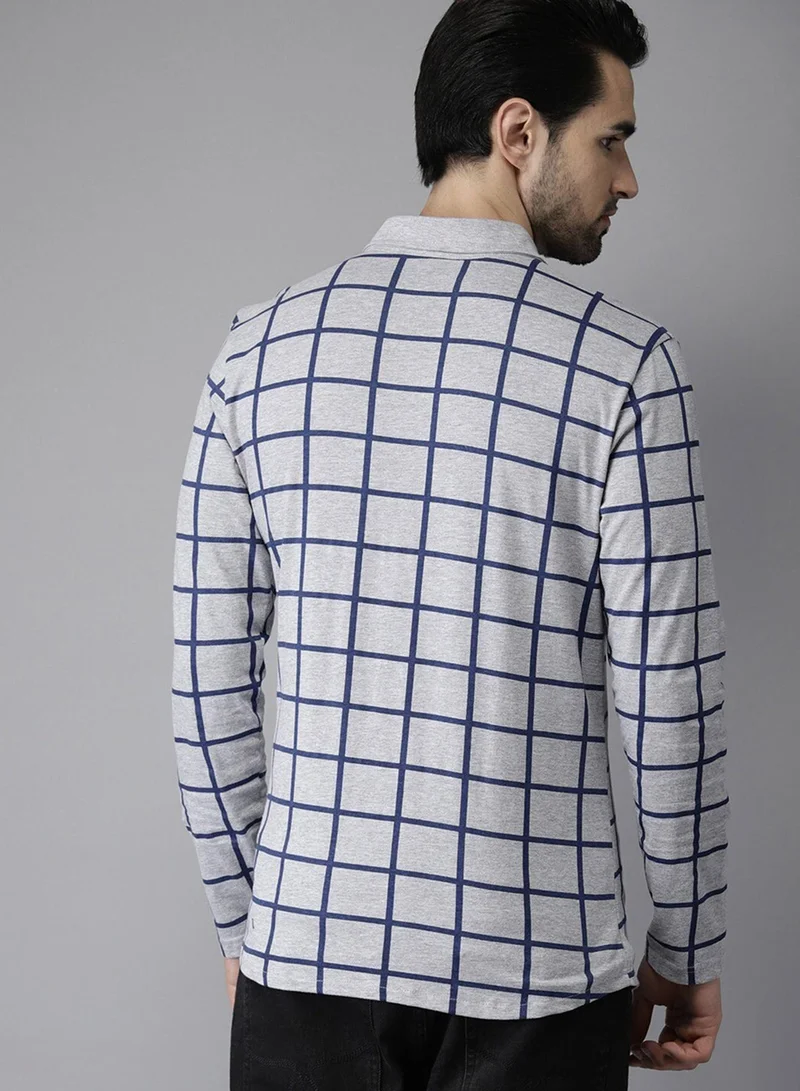 Campus Sutra Campus Sutra Men's Grey Graph Check Shirt For Casual Wear | Spread Collar | Long Sleeve | Button Closure | Cotton Shirt Crafted With Comfort Fit For Everyday Wear