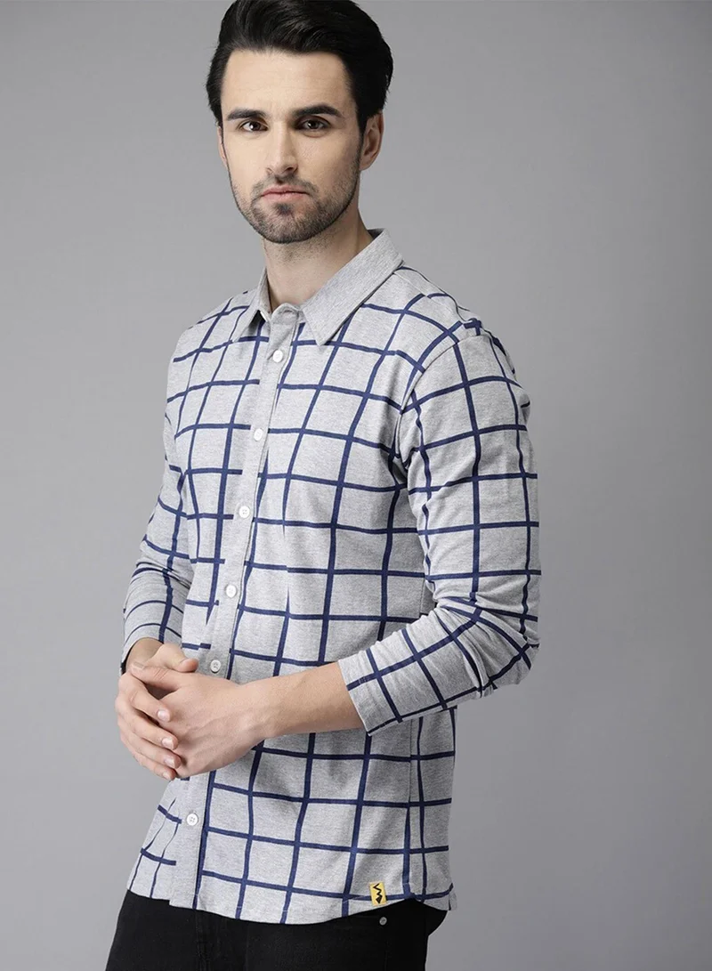 Campus Sutra Campus Sutra Men's Grey Graph Check Shirt For Casual Wear | Spread Collar | Long Sleeve | Button Closure | Cotton Shirt Crafted With Comfort Fit For Everyday Wear