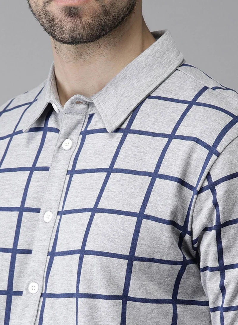 Campus Sutra Campus Sutra Men's Grey Graph Check Shirt For Casual Wear | Spread Collar | Long Sleeve | Button Closure | Cotton Shirt Crafted With Comfort Fit For Everyday Wear