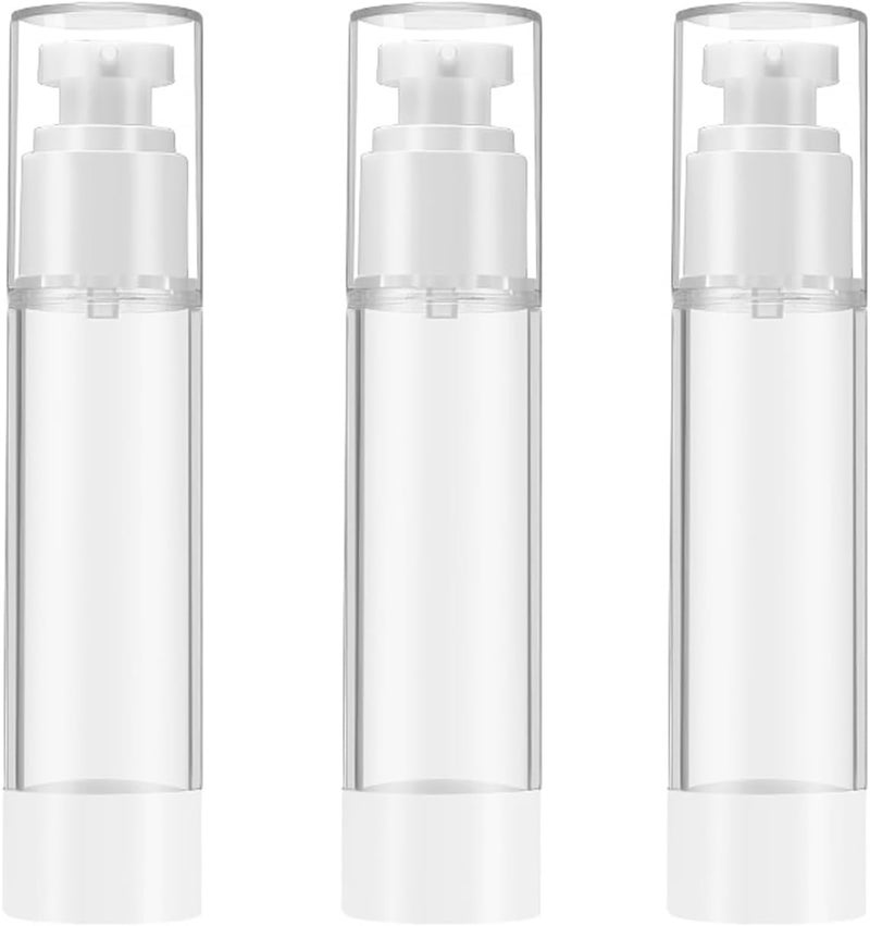 Qeuly 3 Pack Airless Pump Bottles 0.5 oz Travel Size Pump Bottle Lotion Container Refillable Cosmetic Pump Dispensers for Foundation Moisturizer Shampoo Toiletry (SN-15)