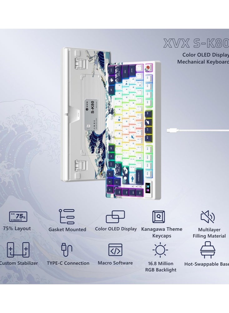 وومير - لوحة مفاتيح S-K80 بنسبة 75٪ مع شاشة OLED ملونة لوحة مفاتيح ألعاب ميكانيكية ولوحة مفاتيح قابلة للتبديل السريع ولوحة مفاتيح مخصصة RGB مثبتة على الحشية - Image 1
