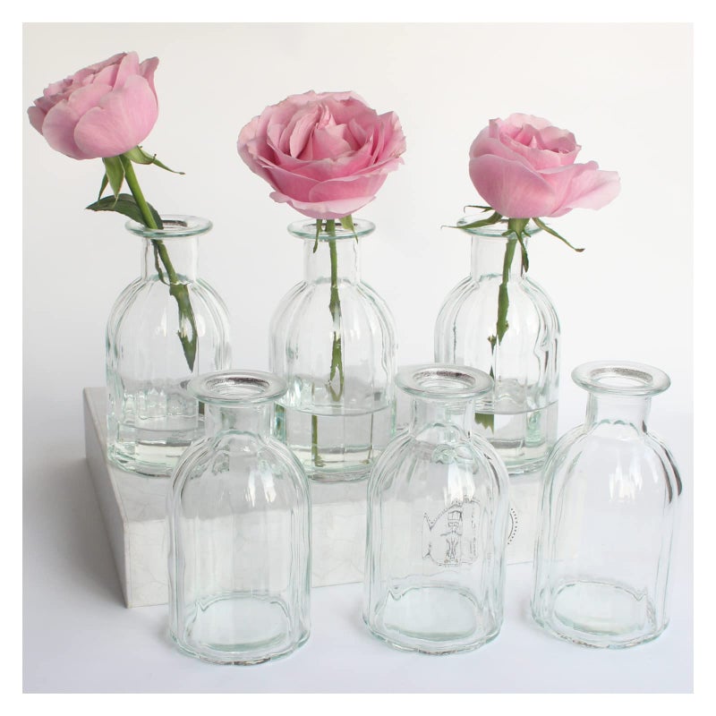 HANIHUA Bud Vases Set of 6 Small Glass Vase for Flowers  Clear Vase Set for Wedding Decor  Home Decorative Vases for Table Shelf  Mini Bud Vases in Bulk 2.85""X 5.4"" - Image 1