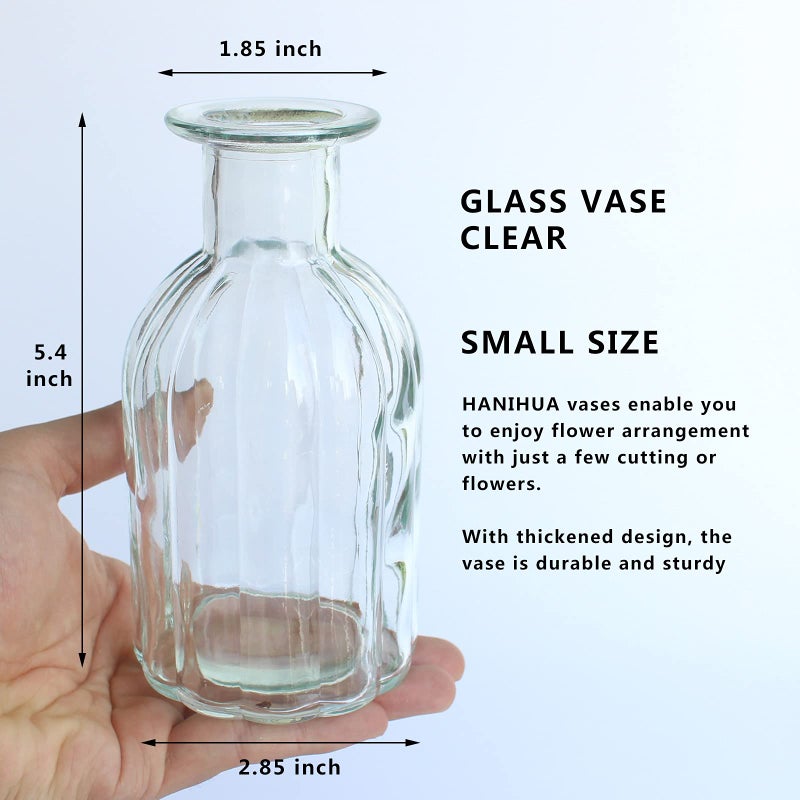 HANIHUA Bud Vases Set of 6 Small Glass Vase for Flowers  Clear Vase Set for Wedding Decor  Home Decorative Vases for Table Shelf  Mini Bud Vases in Bulk 2.85""X 5.4"" - Image 4