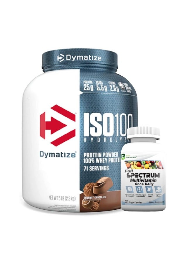 Iso 100 Isolated Whey Protein And Bio Protection Multivitamin- 30 Servings, 25g Of Protein, 5.5g Bcaas- Gourmet Chocolate, 5 Lb