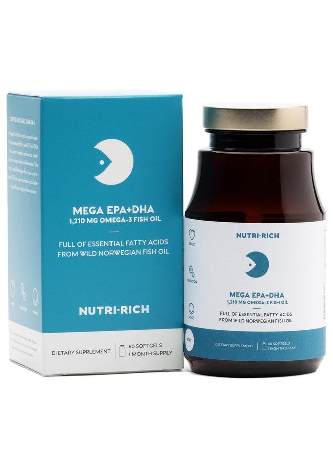 Nutri-Rich Mega EPA + DHA Fish Oil Softgels Norwegian Sustainable Omega 3 Supplements Fatty Acids, Gluten-Free, Burp-Free, Lemon Flavor, 1,210 mg Omega for Heart Health Support (60 Count) - Image 1