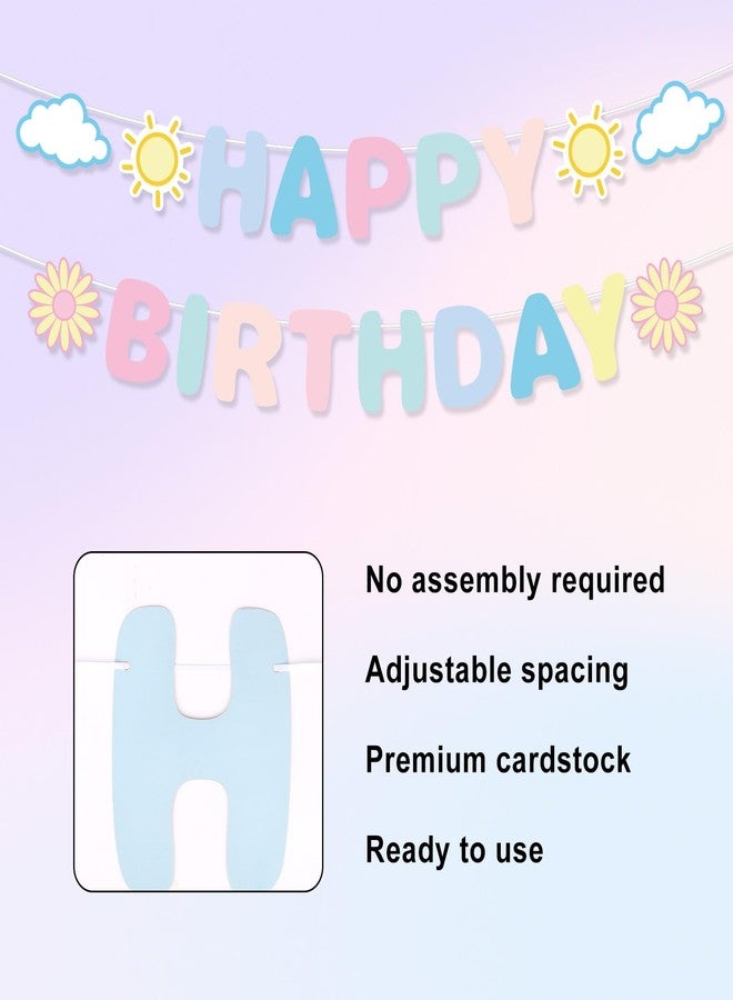 Penitue Pastel Happy Birthday Banner, Pre-Strung Rainbow Macaron Birthday Party Decorations with Sun Daisy Pattern Hanging Wall Decor for Women Girls Boys Adults Backdrop - Image 2
