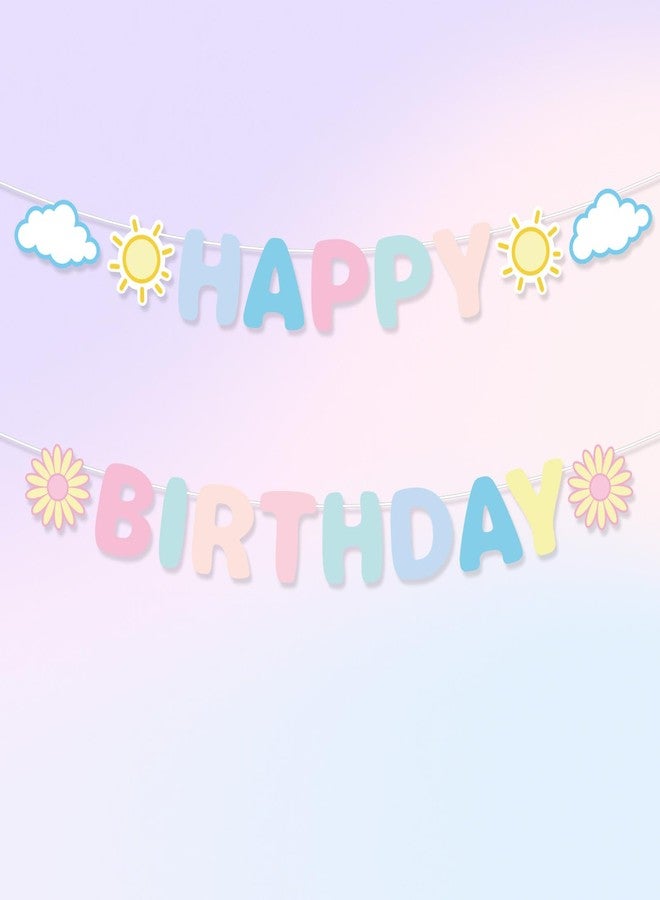 Penitue Pastel Happy Birthday Banner, Pre-Strung Rainbow Macaron Birthday Party Decorations with Sun Daisy Pattern Hanging Wall Decor for Women Girls Boys Adults Backdrop - Image 3