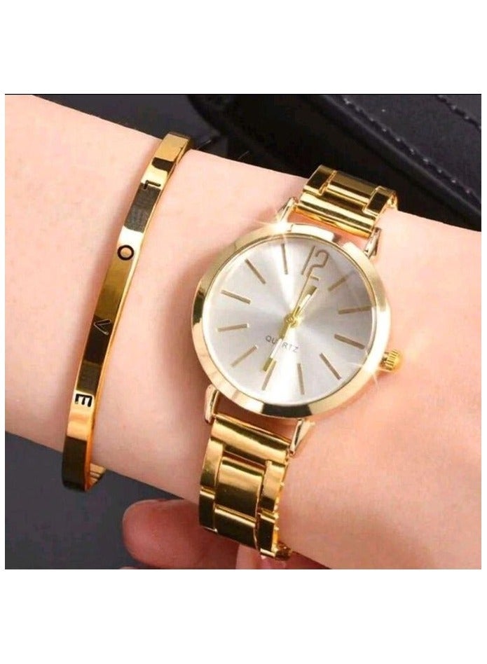 Shein 1pc Round Pointer Quartz Watch & 1pc Bracelet - Image 1
