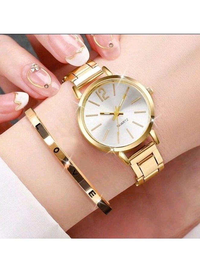 Shein 1pc Round Pointer Quartz Watch & 1pc Bracelet - Image 2