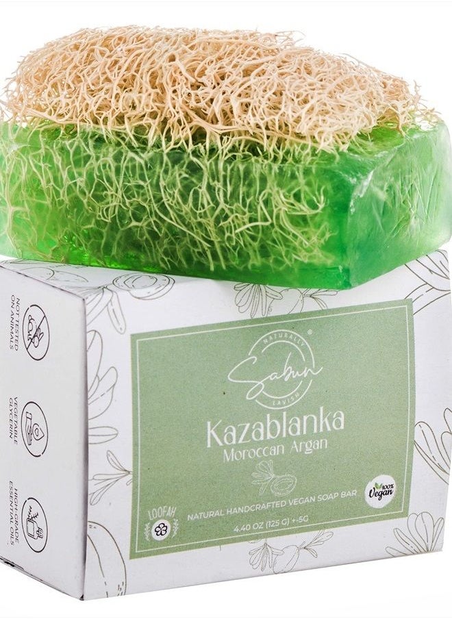 SABUN NATURALLY LAVISH - Argan Oil Loofah Soap Bar - Natural Exfoliating Soap with Loofah Inside - Smells Like Bright Floral Citrus - Handmade with Moroccan Argan Oil, Jojoba Oil - Face & Body Scrub Bar [4.4 oz - 125 gr] - Image 1