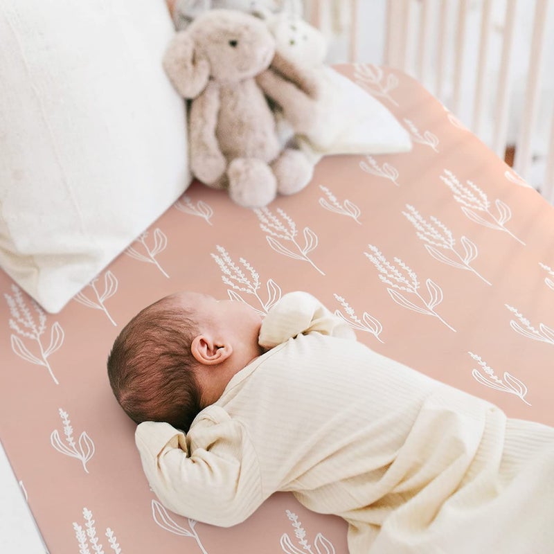 GRSSDER Stretch Ultra Soft Jersey Knit Fitted Crib Sheets Set 2 Pack，Fits All Standard Crib Mattress Pads Safe and Snug, Crib Fitted Sheet for Baby, Pretty Fox for Girls - Image 5
