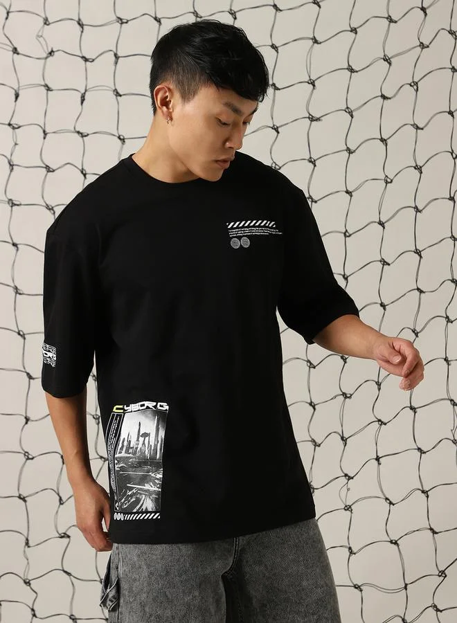 Hubberholme Round Neck Graphic Print Oversized T-Shirt by Styli