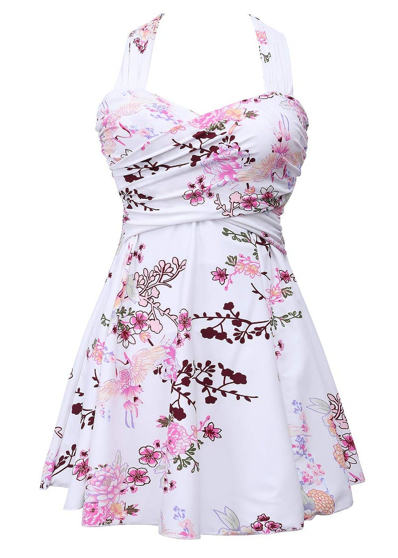 COCOPEAR Women's Elegant Crossover One Piece Swimdress Floral Skirted Swimsuit Floral 38 L/8-10 - Image 4